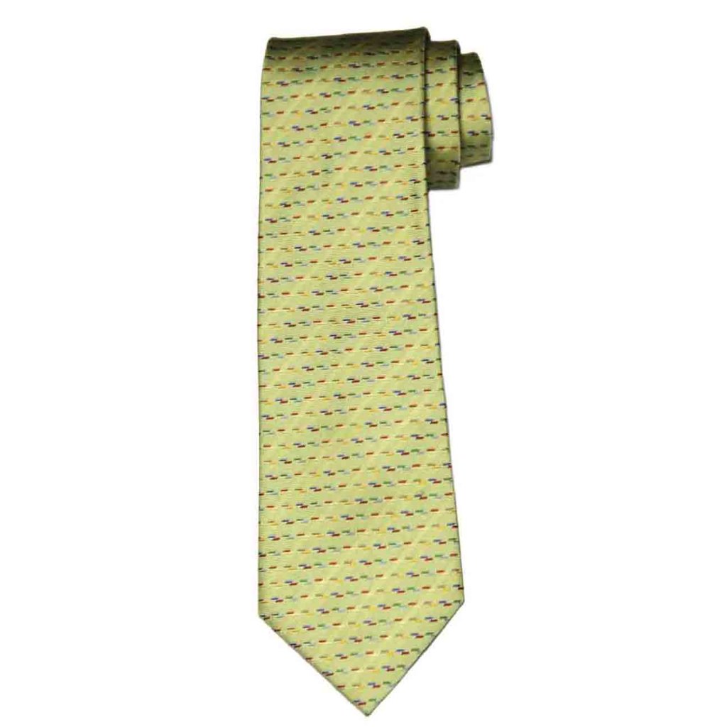 New Hermes Silk Tie Made In France Green Geometric Men's
